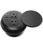 CCCEI Power Outlet Grommet with 18W Fast Charging USB C Port, 3-1/8" inch Desk Hole Hidden Round Power Strip, Desktop Grommet with Cover, 6FT Flat Plug 125V 12A 1500W. (Black)