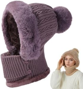 3 in 1 Beanie Hat for Women, 2026 New Womens beanie Hats, Winter Hat Scarf with Face Cover and Mask Set (Purple)