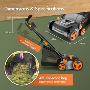 VonHaus Electric Lawn Scarifier & Aerator – 1600W, 45L Box, 37cm Width