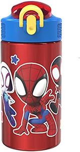 Zak Designs Marvel Spider-Man 18/8 Single Wall Stainless Steel Kids Water Bottle, Flip Straw Locking Spout Cover, Durable Cup for Sports or Travel (15.5oz, Non-BPA, Spidey and His Amazing Friends)