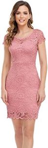 ODCOCD Women's Lace Dress/Cocktail Party Dress/Wedding Guest Bridesmaid Dresses/Homecoming Dress, Pink, Small