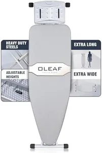 Ironing Board 5 Adjustable Heights with Anti-scalding Iron Rest | 54" x 15" Foldable Ironing Board Stable Steel Frame Easy Storage for Home Apartment Hotel & Sewing | Heat-Resistant Cover Sturdy