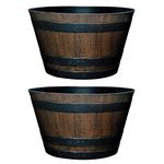 Flower Pot, Resin Whiskey Barrel Plant Pot Round Planter Suitable for Indoor Outdoor Garden Yard Patio (30cm (2 Pack))