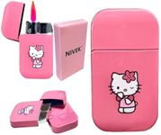 NIVEK Kitty Lighter Pink Flame KT Cat Dress Pink Top Torch Pocket Size Glitter Y2K Refillable Kawaii Windproof Flame Anime with Box