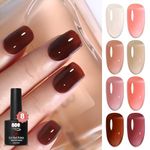 YTD Likomey Nude Gel Nail Polish Set,8 Colors Translucent Neutral Jelly Sheer Fall Winter Rose Pink Brown Maroon Skin Tone Dark Cherry Red Manicure UV Nail Gel Vernis Kit,7.5 ml