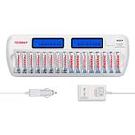 Tenergy TN438 16-Slot Smart Battery Charger for AA AAA NiMH NiCd Batteries with LCD Display + 8 AA and 8 AAA Rechargeable Batteries