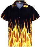 King Kameha Funky Hawaiian Shirt, Men, Shortsleeve, Flames, Yellow, XL