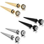 Flongo 6PCS Men's Piercing Screw Stainless Steel Spike Faux Taper Stud Earrings, Valentine Christmas Spike Earrings for Men Women