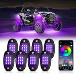 8 Pods RGB LED Rock Lights Kit with APP Control, Multi-Color 175° Beam Angle Car Underglow Lights for Trucks, Waterproof Music Mode, Neon Underbody Lights for Jeep UTV SUV ATV Boat Golf Cart Exterior