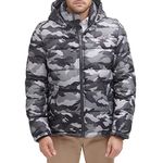 Tommy Hilfiger Men's Classic Hooded Puffer Jacket (Standard and Big & Tall), Grey camouflage, Small