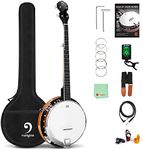 Vangoa Banjo 5 String Acoustic Electric Full Size Closed Back Set with Mahogany Resonator Remo Head Banjoe 24 Brackets with Geared 5th Pegs for Beginners Adults