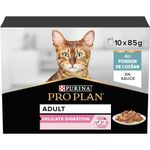 PRO PLAN® Adult 1+ DELICATE DIGESTION with Ocean Fish in Gravy Wet Cat Food Pouches 10x85g, Pack of 4