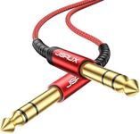 JSAUX 1/4 Inch Guitar Cable Balanced [6.6ft], 1/4 TRS Jack to 6.35mm Stereo Audio Cable Male to Male for Electric Guitar, bass Guitar, Electric Mandolin, Speaker-Red