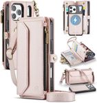 Strapurs for iPhone 17 Pro Max Detachable Wallet Case Compatible with Magsafe, RFID Blocking 9-Card Holder Zipper Strap Lanyard PU Leather Magnetic Phone Case for iPhone 17 Pro Max 6.9", Rose Gold