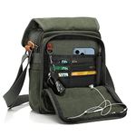 CHEREEKI Canvas Bag, Shoulder Bag Messenger Bag with Multiple Pockets (Hold 10 inch Tablet, iPad, Kindle) (Army Green)