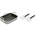 MasterClass Teflon Non Stick Roasting Tin with Rack, Carbon Steel, 36 x 27 x 7.5 cm & KitchenCraft Meat and Poultry Lifting Forks, 22 x 9 cm (Set of 2)