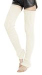 Leotruny Women's Winter Thick Knit Extra Long Thigh High Leg Warmers, C04-white, Medium