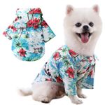 Voarge Pet Polo Shirt, Hawaiian Style Floral Dog Shirt, Printed T-Shirts, Stylish Breathable Dog Summer T-Shirt for Small to Medium Dogs Cats (Island Blue, M)