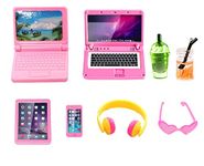 ENOCHT 9 Pack Small Size Laptop Computer Tablet Phone Pad Glasses and Headset Doll Playset Simulation Accessories for 11.5 Inch Doll (Pink)