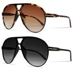 GUVIVI Retro Aviator Sunglasses for Women Men Oversized Classic 70s Vintage Trendy Tangle Free Square Aviators Sun Glasses, 2 Pack Gradient Black+tortoise, Big