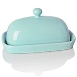 Sweejar Ceramic Butter Dish with Lid, Butter Keeper Container, East/West Coast Butter, 7 inches (Turquoise)