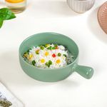 Nestasia Ceramic Sage Green Snack Bowl with Handle | Microwave & Dishwasher Safe Serving Bowl Perfect for Snacks, Noodles, Salads, Soup, Baking (600ml)