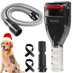 Portek Dog Hair Vacuum Attachment for Most Vacuums, Pet Shedding Brush Grooming Tool Kit, Dogs Cats Undercoat Deshedding Tool with Long Extension Hose and Universal Adapters