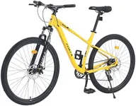 BALINGE Front Suspension Hardtail Mountain Trail Bike 27.5 Inch Steel Frame，for Adult Mens Womens Bicycles, 8-Speeds Front and Rear Dual Disc Brakes Beach School Bicycles，Yellow