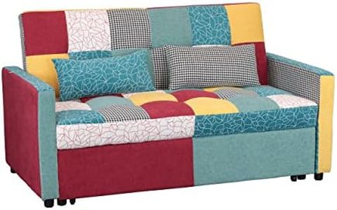 Totò Piccinni Divano Letto PRESTODORMO 2 Posti Pronto Letto con Cuscini (Con Braccioli, Patchwork Party)