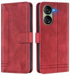 GoodcAcy for Asus Zenfone 10 Case Leather Wallet Book Flip Folio Stand View Magnetic Closure with Card Slots Cover Case Compatible with Asus Zenfone 10 (Red)