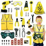 Kobeela Kids Tool Set, 44 Pcs Childrens Tool Kit with Toy Tool Belt, Electric Toy Drill and Construction Worker Costume, Toddler Role Play Tools Toys Gifts for 3 4 5 6 Year Old Boys Girls