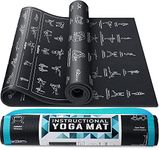 Instructional Yoga Mat with Poses Printed On It & Carrying Strap - 75 Illustrated Yoga Poses & 75 Stretches - Cute Yoga Mat For Women and Men - Non-Slip, 1/4" Extra-Thick Yoga Mat For Beginners