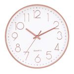 Wall Clock 9 Inch Silent Non Ticking Modern Quartz Battery Operated Digital Quiet Sweep Office home school Kitchen Decor Clocks Rosegold