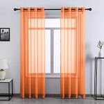 DONREN 2 Piece Luxury Textured Sheer Voile Window Treatment Curtain Grommet Panels for Bedroom 52 W x 84 L Orange