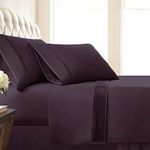 SouthShore Fine Living Vilano Pleats, 4-Piece, 21-Inch Extra Deep Pocket Sheet Set, Queen Sheets Set with Flat Sheets and Pillowcase, Easy Care and Shrinkage-Free Deep Pocket Sheets, Sheet Set, Purple