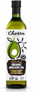 Chosen Foods Organic Avocado Oil, 33.8 Fl Oz - Refined USDA Organic Cooking Oil made from 100% Pure Avocados - Non-GMO, Gluten-Free, Keto Friendly, Glyphosate Free - 1 Liter (Pack Of 1)