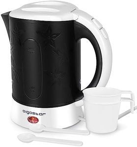 Aigostar Cooltravel 30MBA - Travel Electric Kettle, 650W, 0.6L Mini Water Pot, Auto Shut Off with Boil-Dry Protection, BPA Free, Includes 2 Cups and 2 Spoons, Black.