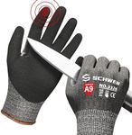 Schwer Cut Resistant Gloves Level 9, Touchscreen, Sandy Nitrile Coated Safety Work Gloves With Grip, for Handle Glass, Detect Metal, HVAC, Warehouse, Construction,Wood Work, Automotive,Black, Medium