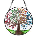 Tuitessine Tree of Life Stained Glass Suncatcher Four Season Theme Colorful Leaves Window Wall Hanging Ornament Hand-Painted Glass Panel Decor Gift for Women Christmas Thanksgiving Gift 6.3 * 6.3”