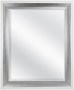 MCS Large Wall Mirror, Modern Rectangle Mirror Home Decor for Living Room, Bedroom, or Bathroom, 28.5 by 34.5 Inch, White/Woven Silver