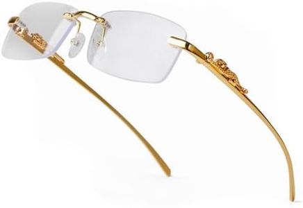 Vintage Small Narrow Rimless Square Gold Wire Metal Frames Unisex Trendy 90’s Hip Hop Retro Luxury Leopard Arms Frameless Glasses Rectangle Designer Clear Lens Eye Glasses For Men And Women, Gold,