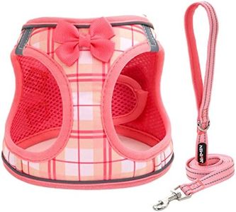 JdotMIN Plaid Dog Harness and Leash Set, Extra Small to Small Dog and Cat Vest Harness No Pull, Escape Proof, for Walking Puppy and Kitten, for Travel and Car, Harnais Pour Chien (Pink, XS)
