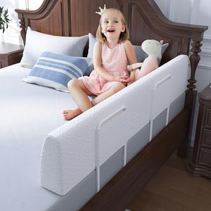FigTime Bed Bumper for Toddlers, Foam Bed Rail for Toddlers, Toddler Bed Rail Bumper, Soft Safety Bed Guard Rail for Kids, Bed Side Rail for Twin, Full, Queen & King Beds (White, 51IN)