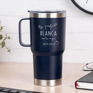 Wanapix | Taza Térmica Personalizada de Doble Capa | Capacidad 600 ml | Color Azul | Conserva Frío y Calor durante Horas | Grabado con Nombre y Textos | Regalos para Profesores | Profe Eres la Mejor