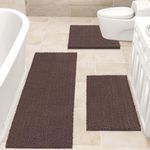 Upgrade Extra Large Brown Bathroom Rug Set 3 Pieces Ultra Soft, Thick Absorbent Bath Mats, Non Slip Chenille Toilet Mat for Bathroom, Bedroom, Kitchen, Dark Coffee