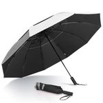 Fulynmen 62 Inch UPF 50+ Uv Umbrella Uv Blocker Large Golf Umbrella,10 Ribs Inverted Reverse Double Canopy Folding Compact Sun Umbrella Uv Protection Auto Open Close Windproof Umbrella Silver/Black