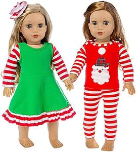 Ecore un 2 Set 18 Inch Doll Christmas Clothes Dress Pajamas Outfits for 18 Inch Girl Doll