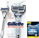 Gillette Mach Turbo 3 Shaving Blades- Pack of 10 (Cartridges) & Gillette Skinguard Razor, 1 Pc