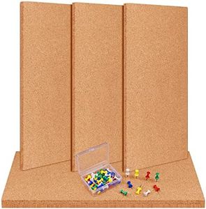 TUPARKA 6 Pack Cork Board Wall Bulletin Boards 17"x8" - 1/4" Self-Adhesive Corkboards for Wall with 100 Push Pins Square Bulletin Boards Cork Tiles for Wall Home School Office Decorative