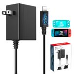 6amLifestyle Charger for Nintendo Switch 5FT 15V 2.6A PD Fast Charging Support TV Dock AC Power Supply Adapter for Nintendo Switch & Lite Wall Charger with USB C Cable for Nintendo Switch